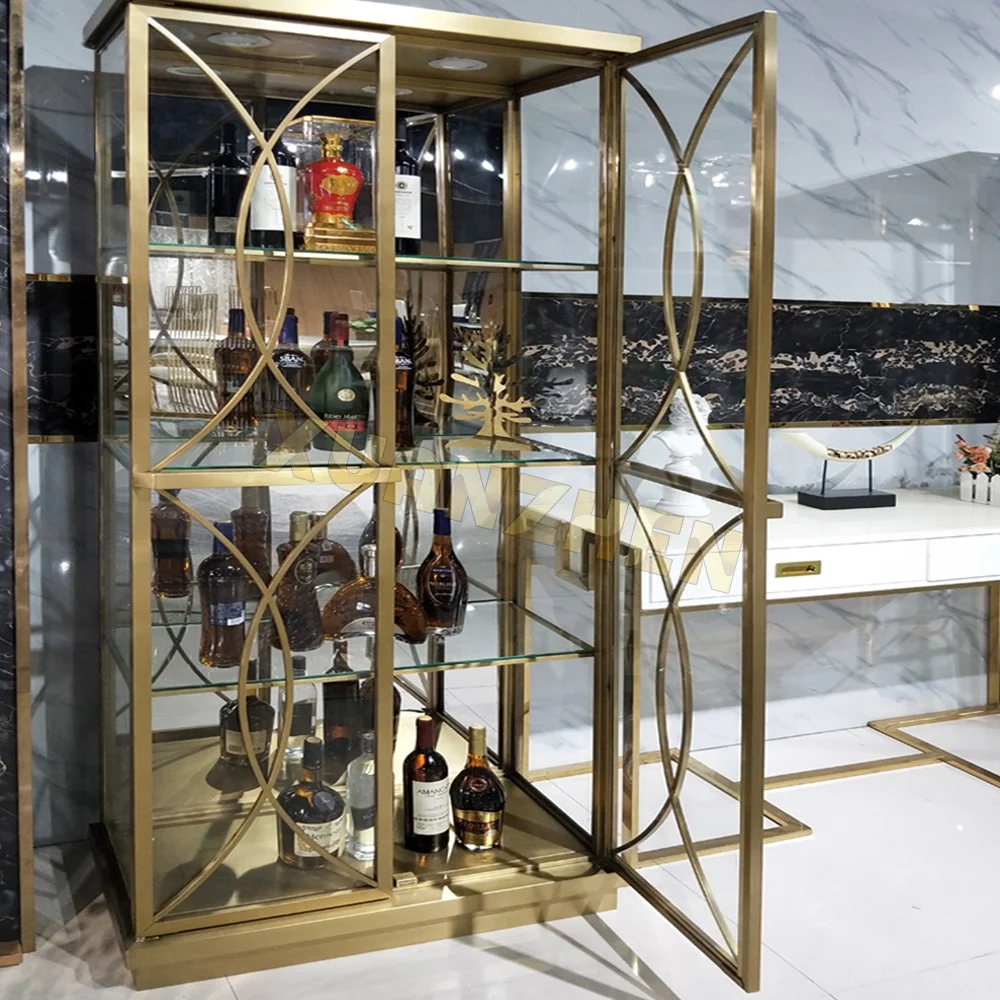 Living room furniture new design luxury modern corner wine cooler wine cabinet stainless steel glass wine racks for sale