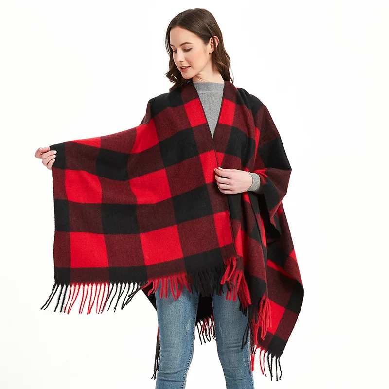 New Designer Winter Warm Plaid Pashmina Scarf Shawl Blanket Ladies Blossom Tassel Cashmere Jacquard Scarf for Women Wholesales