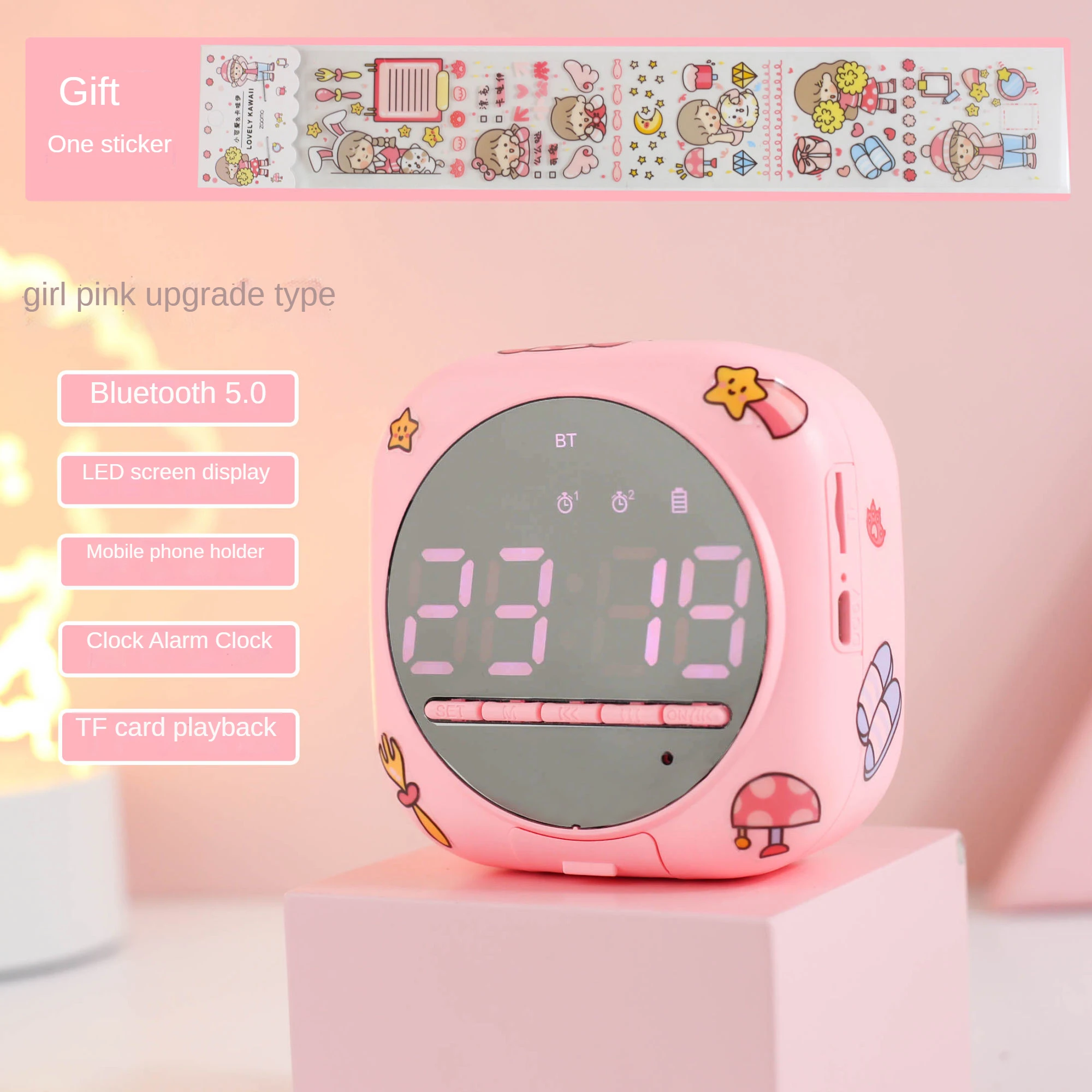 Single Alarm Digital Alarm with Speaker Square Child LED Cute with Stereo