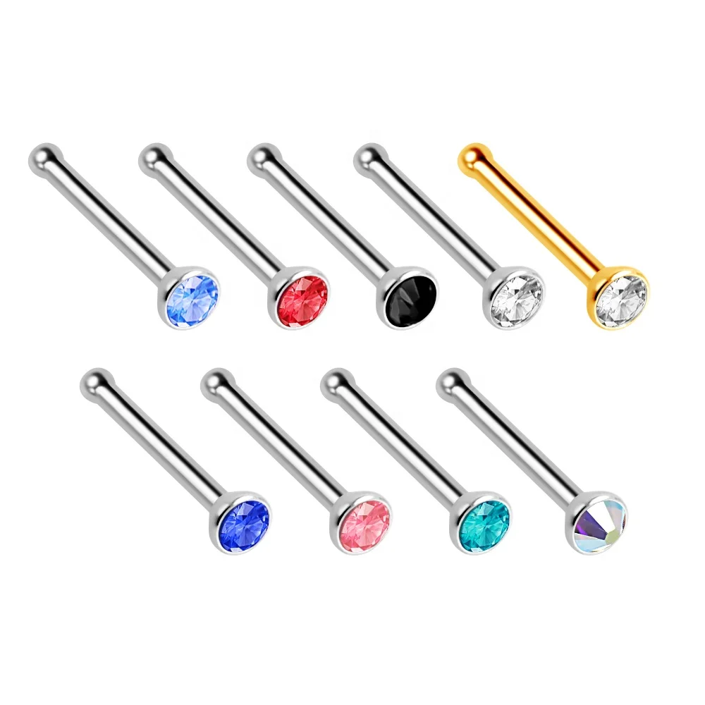 20 gauge stainless steel nose pin nose ring with crystal stone piercing jewelry