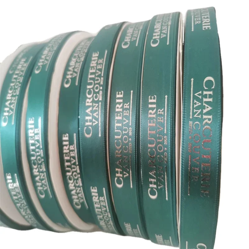 Wholesale Glitter Gift Satin Ribbon Customize Logo Luxury 3D Embossed Raised Logo Polyester RIBBONS Elastic Ribbon Silk Screen