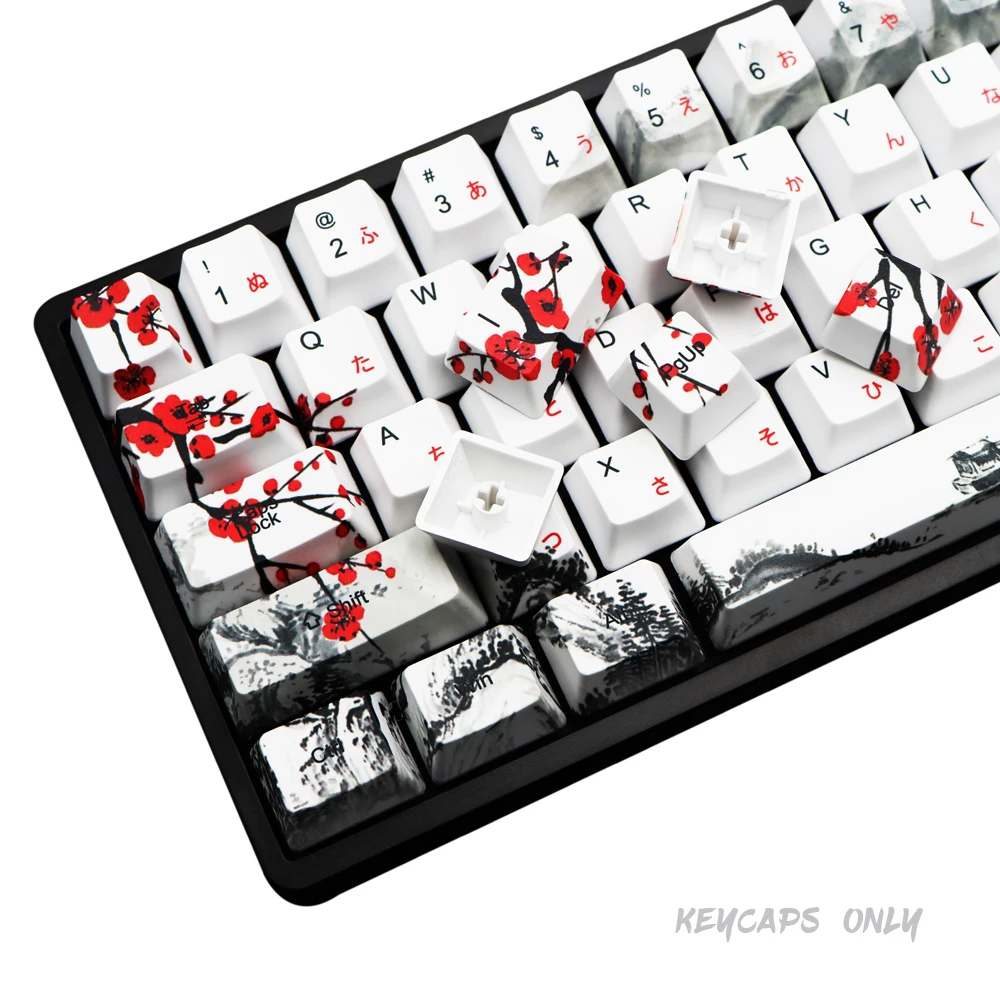 Wangjiang Plum Blossom Keycap 68 Key Dye Subbed Novelty OEM Profile Keycap 68keys for RK68 GK68X GK68XS Keyboard Keycaps