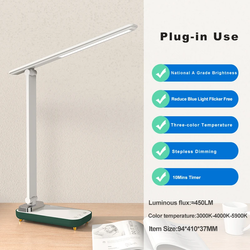 Eye Protection Led Table Lamps Type C Charging Port Foldable Rechargeable  Led Desk Lamp With Fast Wireless Charger For Study