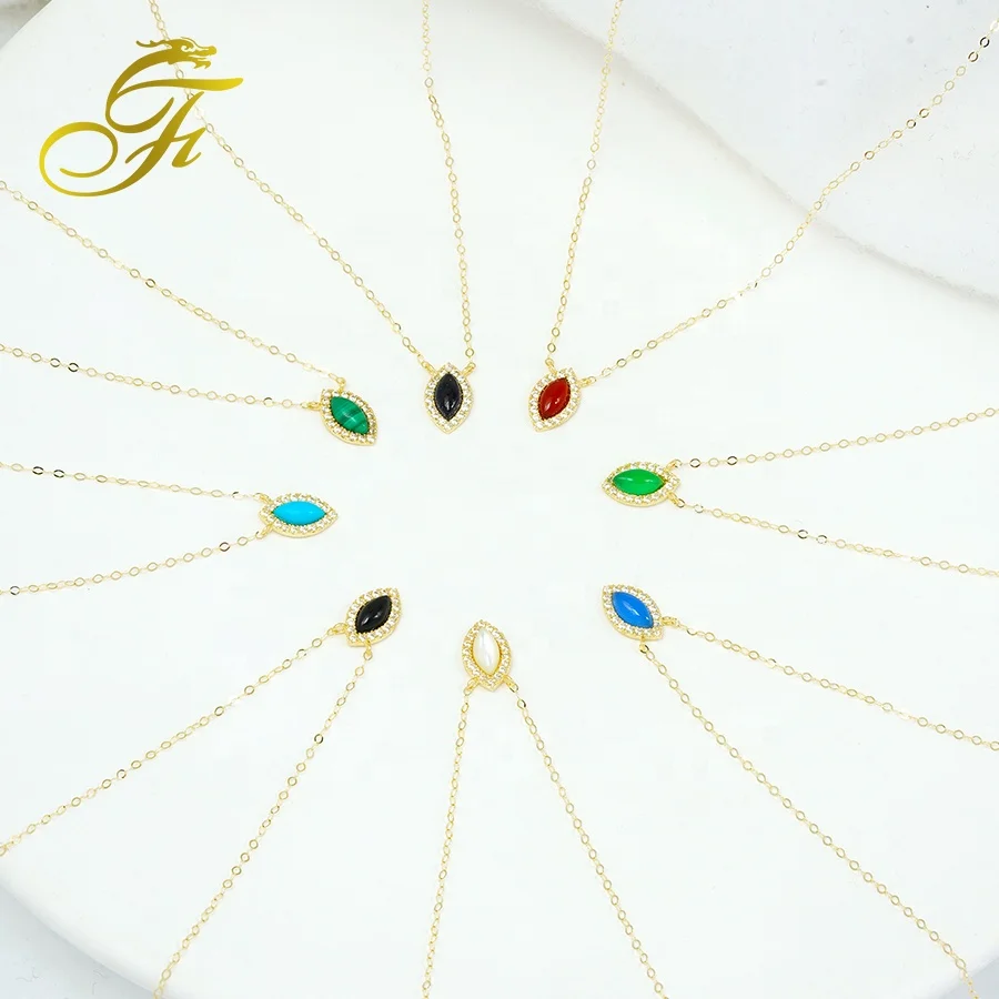 Dainty Aesthetic Gold Woman Jewelry Solid Gold Chain for Jewelry Making Necklace Gem Pendant Colorful 18k Gold Jewelry Necklace