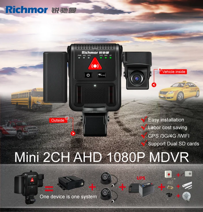  Richmor MDVR 4 канала 4G GPS WIFI навигация 1080p Автомобильный видеорегистратор автомобильный монитор для такси грузовика
