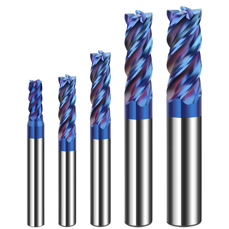 HRC65 High Hardness Solid Carbide End Mills With Blue Coated 4 Flute Flattened Endmill