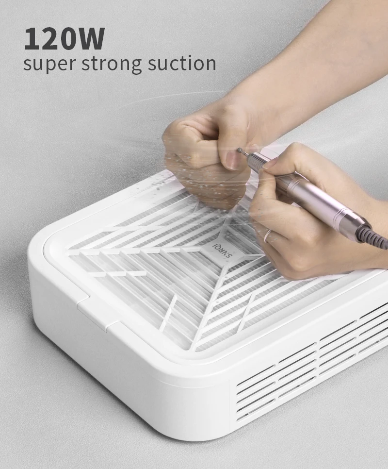 High Suction Power 120w Strong Power Electric Nail Vacuum Cleaner Dust Collector for Salon Manicure Desk with Reusable Filter