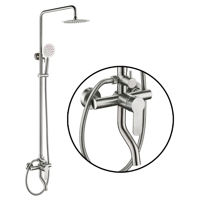Cold Hot Water Rainfall Unique Mixer Faucets Set Wall Mounted Stainless steel wire drawing  Head Equipments Bathroom Shower