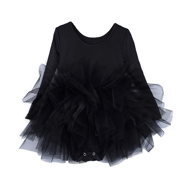 Girls ballet dress black long sleeved dresses party dancing multi-layer mesh customizable for daily holiday performance dresses