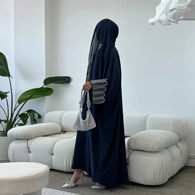 Eid hand stitched beadwork elegant abaya design navy hijab abaya set