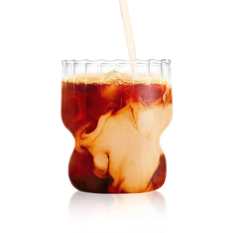 Ribbed Wave Bubble Drinking Glass Cups Iced Coffee Glasses Tumbler Glassware Beer Glasses for Cocktail Soda Gift