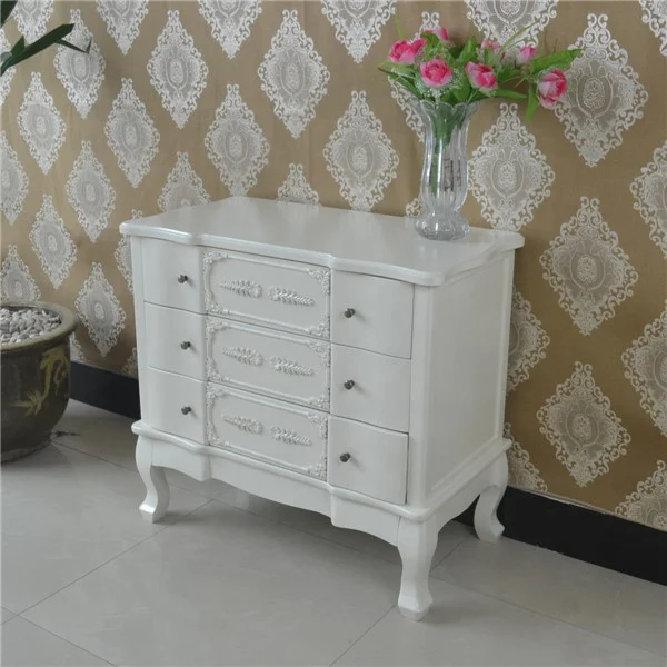 French Style White Furniture Three Drawer Bombe Chest of 3 Drawers
