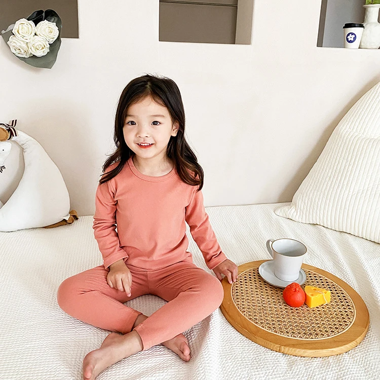 Wholesale Price Child Girl Sleeping Wear Plain Colors Toddler Pajamas Custom 2Pcs Cotton Pajamas For Kids