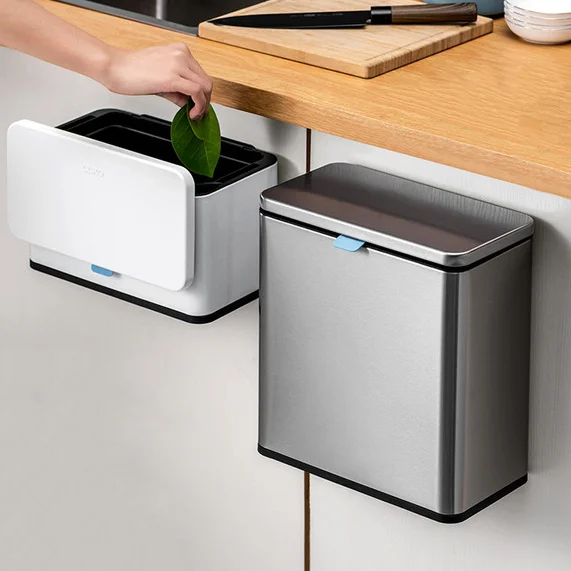 Wall Mounted Stainless Steel Activated Carbon Home Waste Bin  Hanging Dust bin  Trash Can for Cabinet Door with Lid