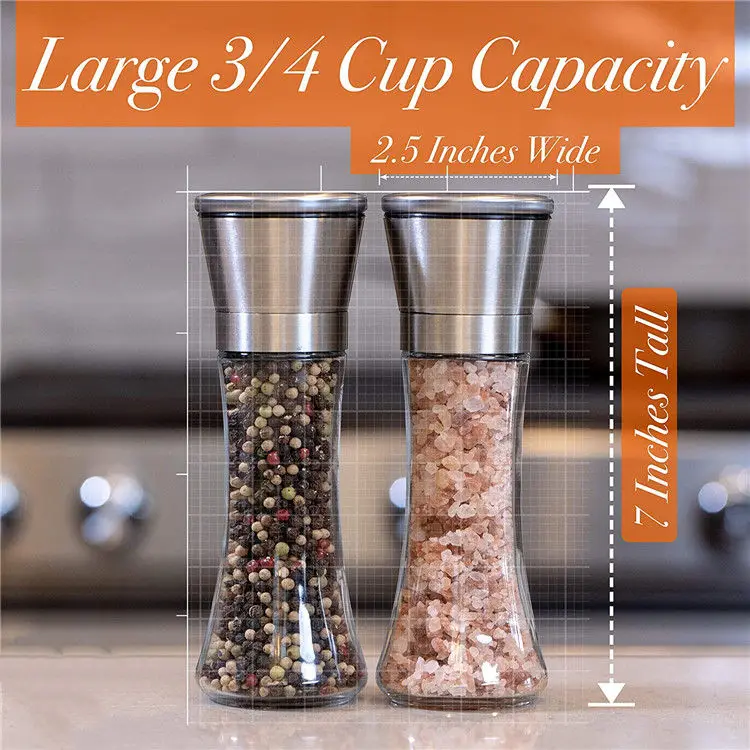 Manual Adjustable Kitchen Spice Seasoning Bottle Glass Pepper Grinder Mill Sea Salt Pepper Grinder
