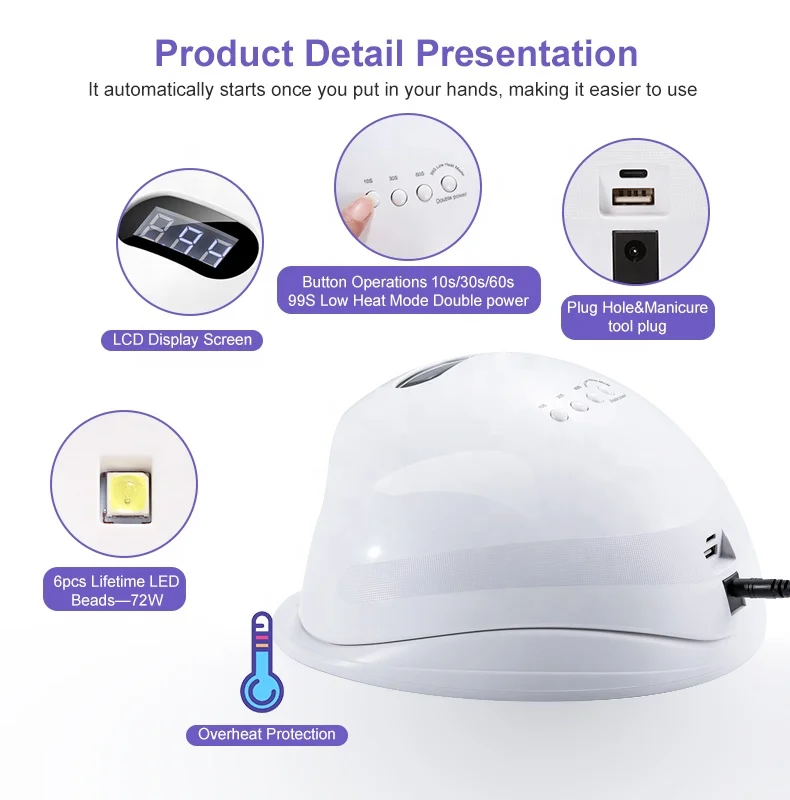 
Wholesale 72W Professional UV Led Gel Polish Nail Curing Lamp Newest Product Touch Screen UV Nail Dryer 