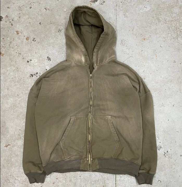 Custom Heavy Weight Fleece Oversize Y2k Stone Acid Wash Sun Faded Zip Up Cotton Hoodie Blank Manufacturer