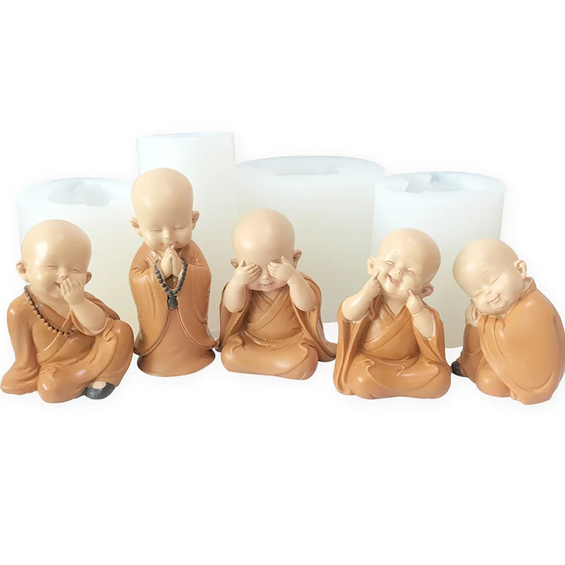 Buddha Car Decoration Office Tea Table Decoration Mould  Zen Figure  Little Shami Monk Silicone Candle Mold