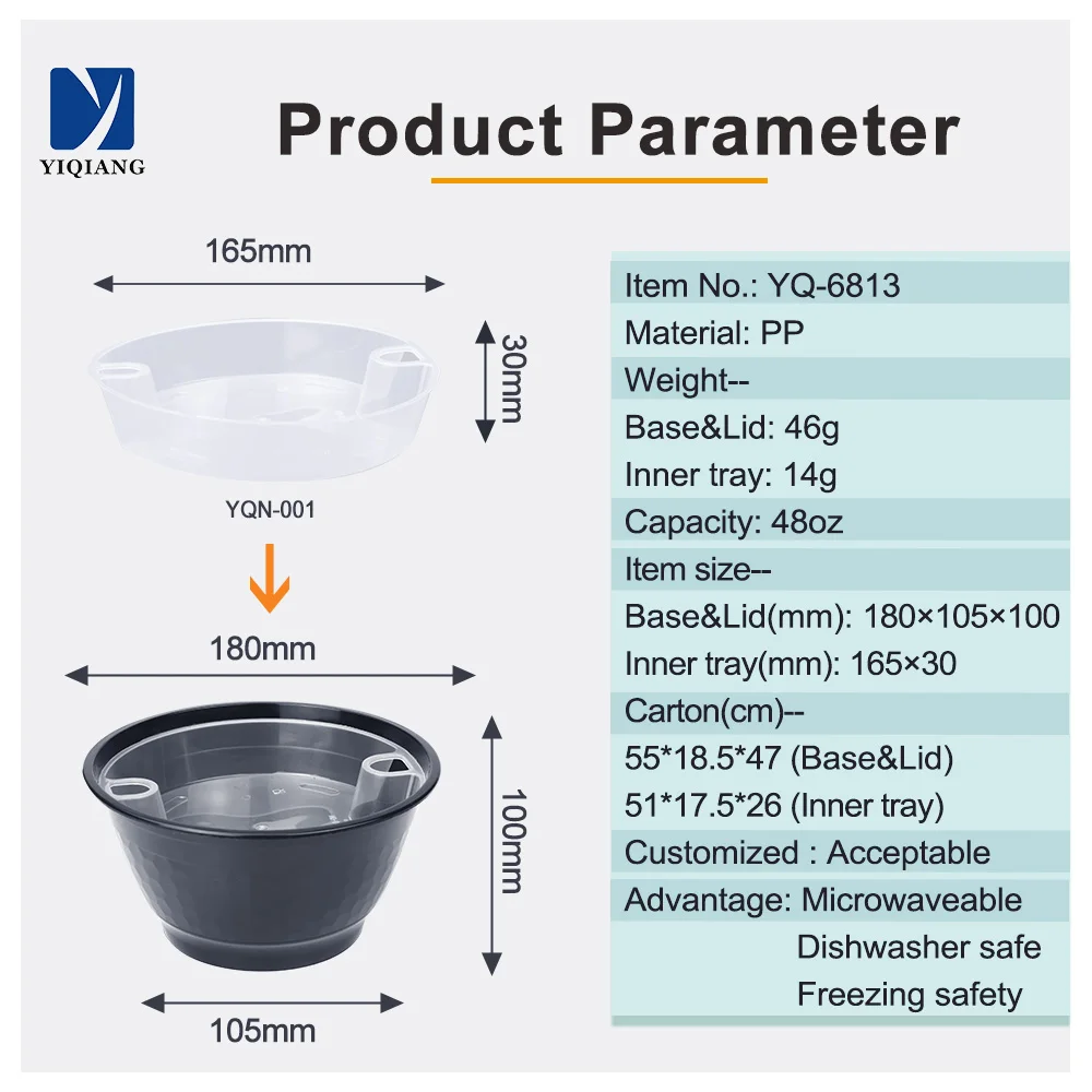 Disposable Plastic Noodles Poke Bowl Salad Soup Freezer Microwave Dishwasher Safe Food Packaging Containers