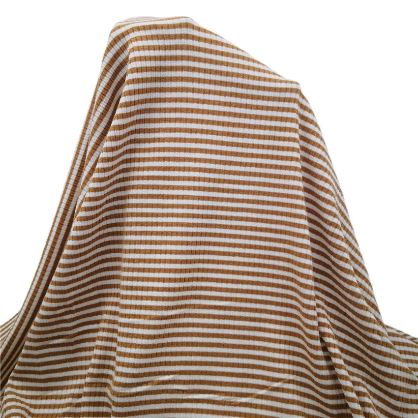 
Cheap price stock 40S rayon rib knit t shirt yarn dyed stripe fabric ribbed knit stretch fabric pajamas for women fabric 
