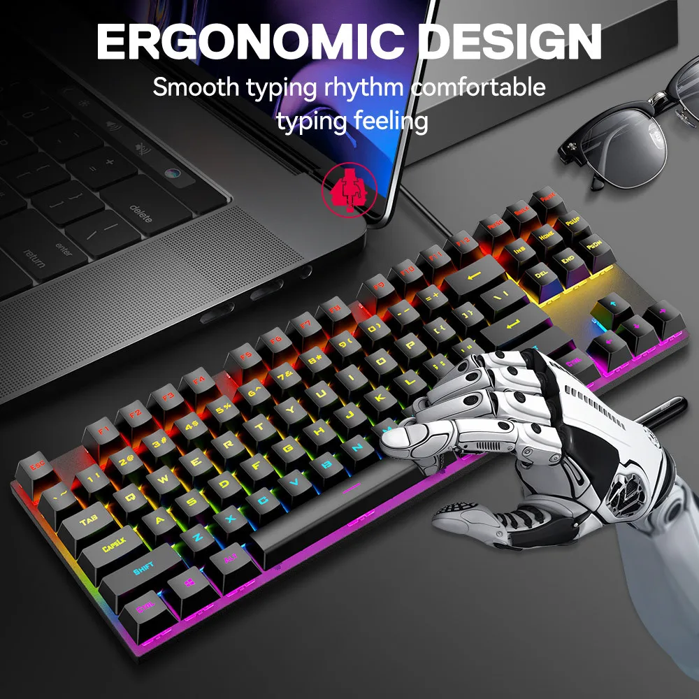 Factory OEM Cheap  Anti-ghosting USB Wired Backlight  Keyboard 87 keys switch RGB Gaming Mechanical Keyboard for Laptop Desktop