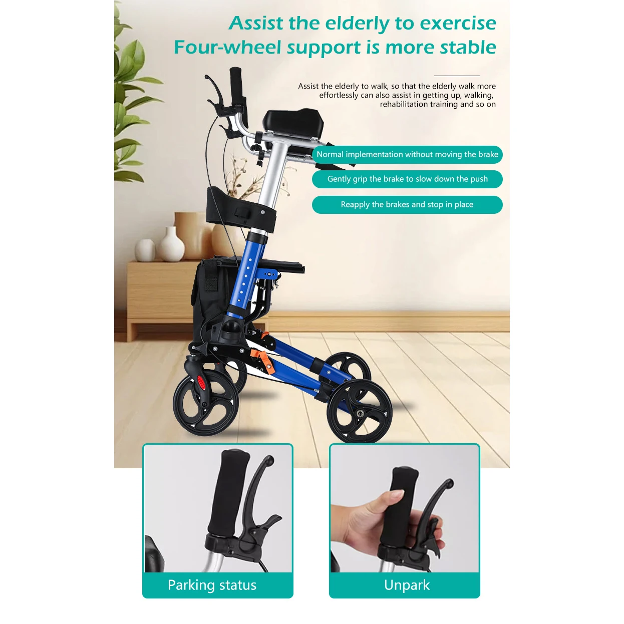Portable Walking Crutch Disabled Walker Foldable Lightweight Adult Standing Walker With Wheels Walking Aids Frame