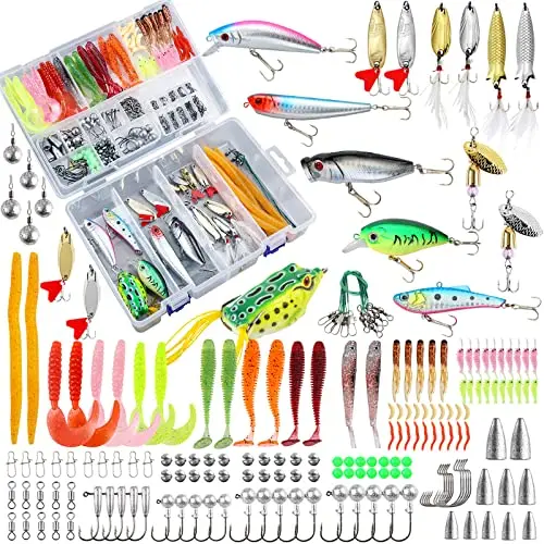 Freshwater Bass Trout & Salmon Sea Fishing Tackle Kit Steel Tackle Box Lead Plastic Lures Bait Accessories Fishing Techniques