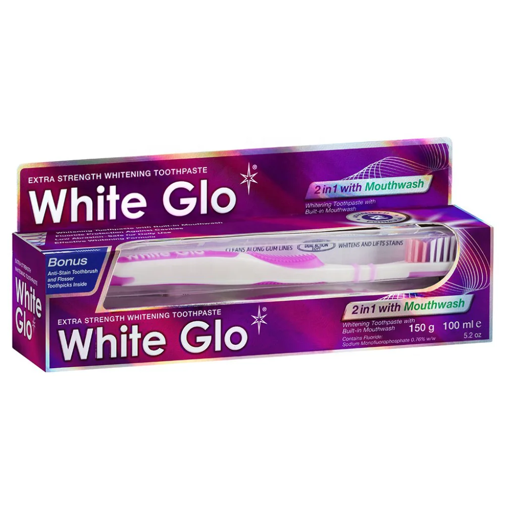 White Glo 2 in 1 Whitening Toothpaste with Mouthwash 150G