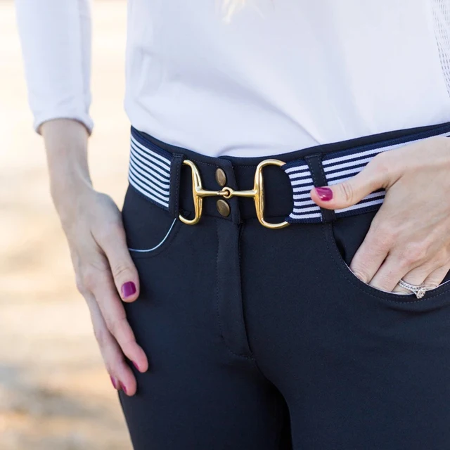 Horse Riding Belts Leather Elastic Bracelet  With Shinny Clasp Stainless Steel Bent Buckle For Women Rider