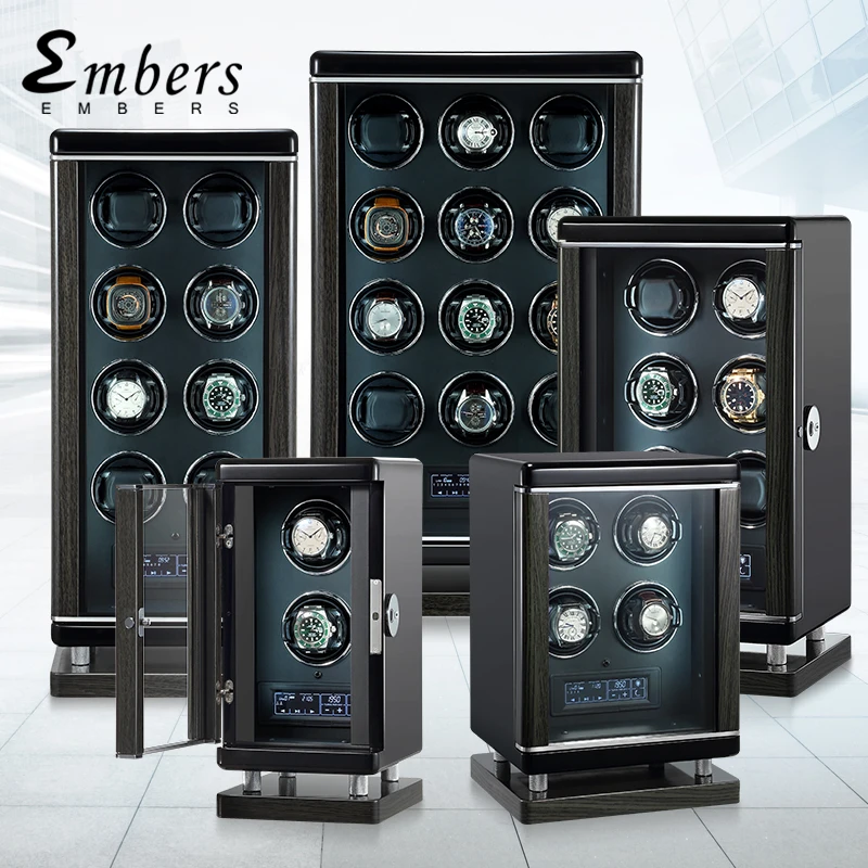 
New wood luxury smart watch winder 4 Slot Fingerprint unlock Mechanical watches box storage case Automatic winding 
