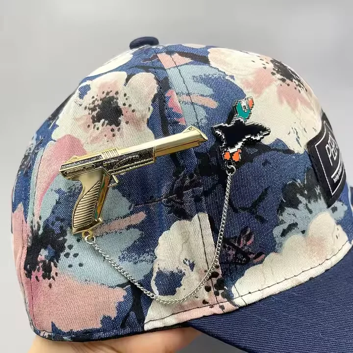Custom Patch Team Logo Metal Cap Enamel Pins 3D Embroidery Flat Brim Snapback Hat Baseball Golf Caps Fitted Cap With Enamel Pins