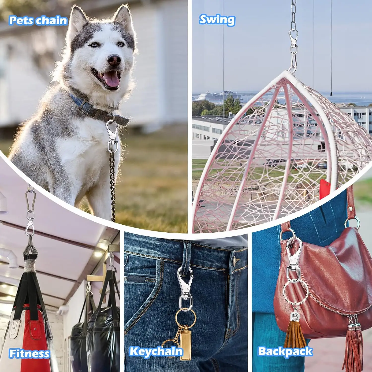 Factory Direct 304 Stainless Steel Keychain Swivel Snap Hook for Purses Pet Chain Dog leashes Bird Feeder Boat Anchor Rope
