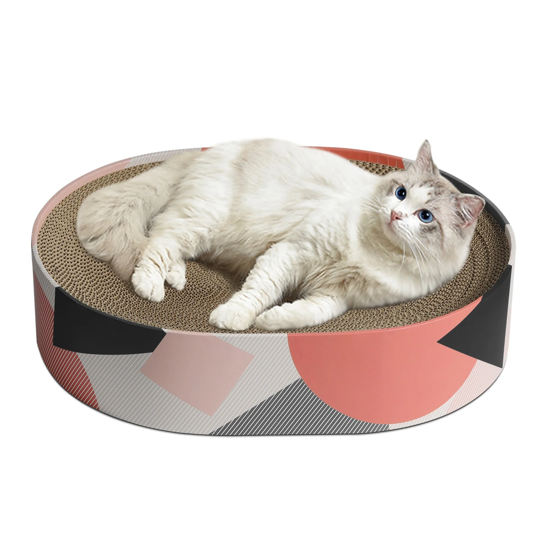 factory wholesale corrugated cat cardboard ellipse shape cardboard Cat scratcher extra scratching board posts lounge sofa