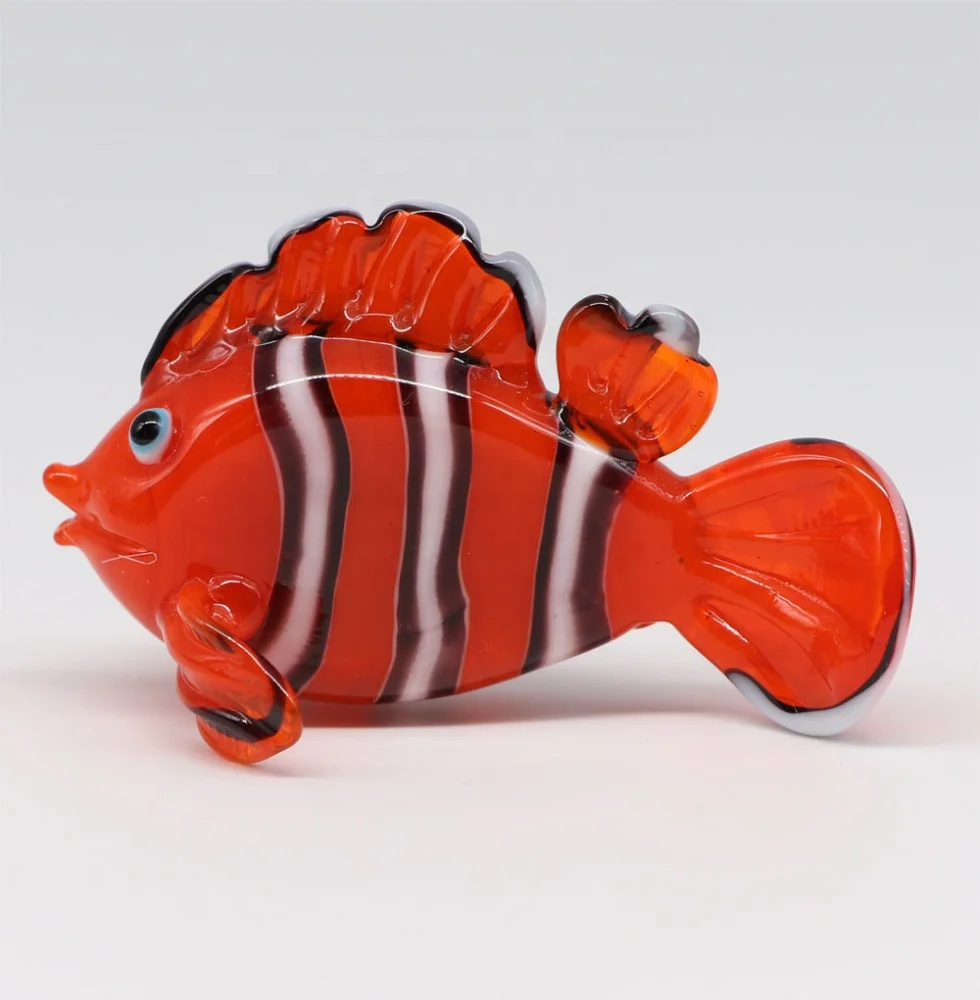 Murano Decorative Art Sculptures Funny Sea Creature Figurines Hand Blown Glass Clown Fish
