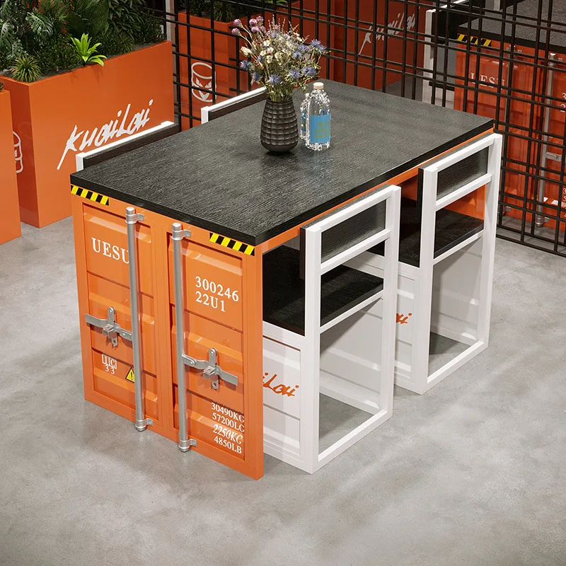 Industrial style hotel negotiation metal card seat solid wood double sofa table and chair sub