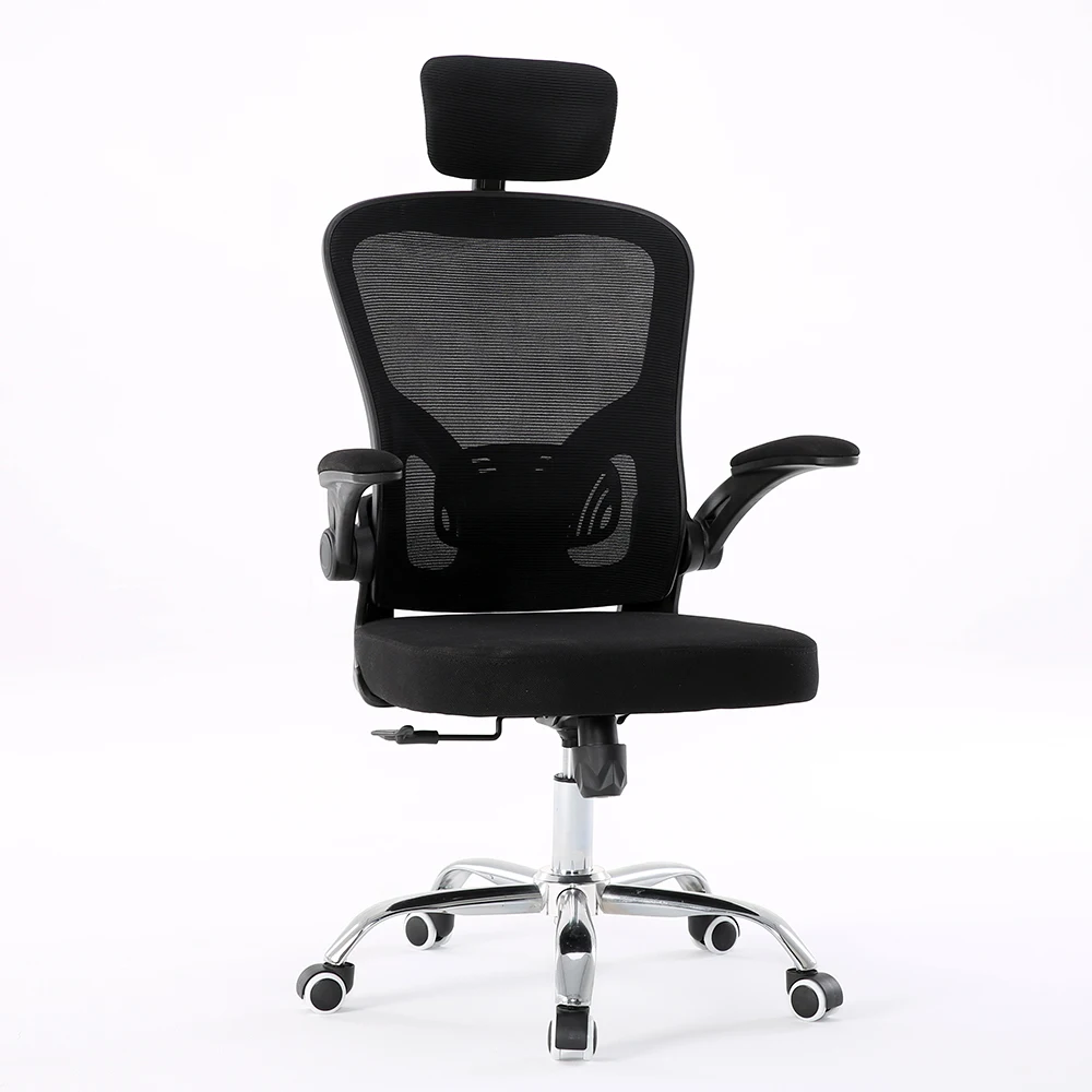 Plastic back foldable arms executive ergonomic computer desk mesh high back office chairs with headrest