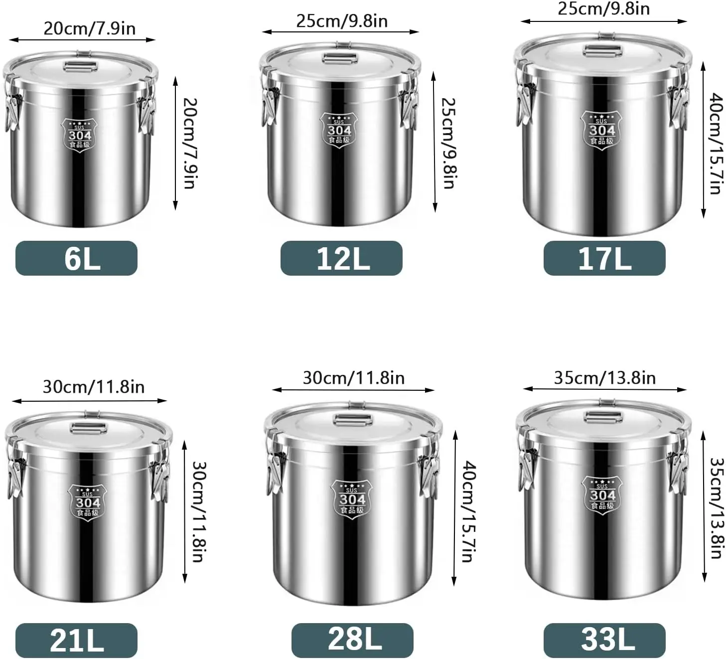 Kitchen Rice Metal Stock Pot Food StorageJar Sealed Bucket Milk Cans with Airtight Lid Handle Stainless Steel Canister Container