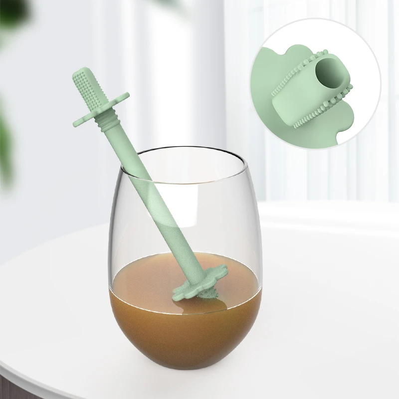 Manufacture Custom Child Silicone Teether With Brush Teething Shaped Toothbrush Stick For Baby