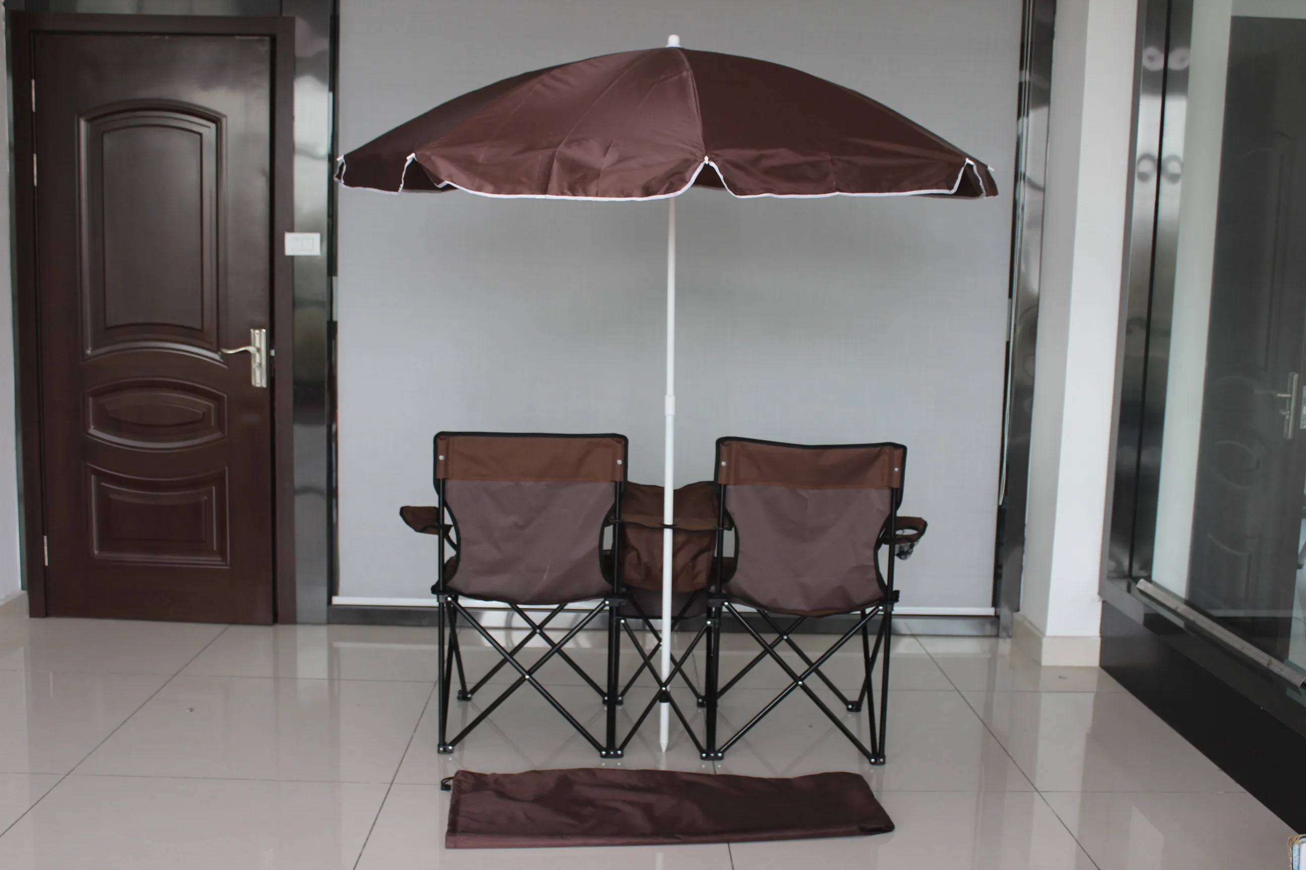 Customized Outdoor Two Seat Folding Double Beach Lover Chair With Umbrella Cooler