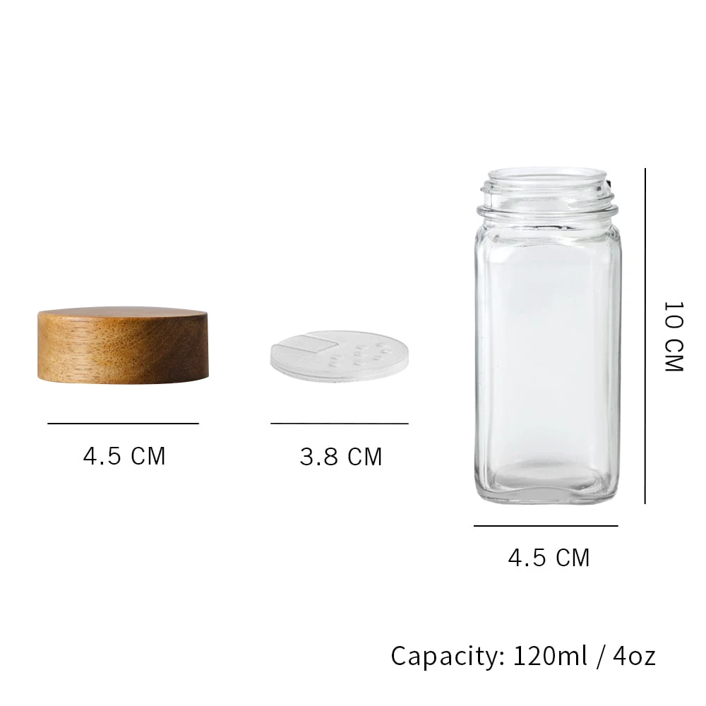 New Hot Sale 24pcs of 120ml Glass Spice Jars set with Acacia Lids and Labels Stickers, 4oz Empty Square Spice Bottles Spice Jar