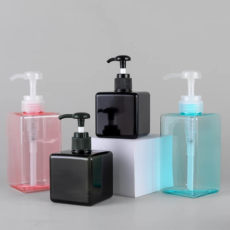 450ml Green Lotion Pump Cosmetics Biodegradable Square Shampoo Bottles Dispenser Liquid Soap Packaging Plastic Shampoo Bottle
