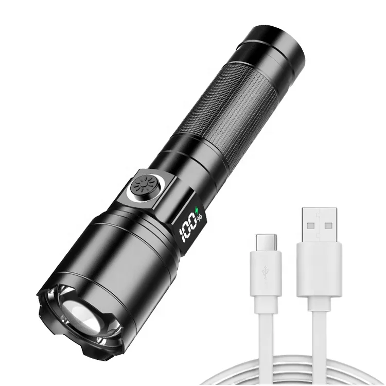High lumen built-in battery USB rechargeable tactical portable zoom white laser chip flashlight outdoor camping