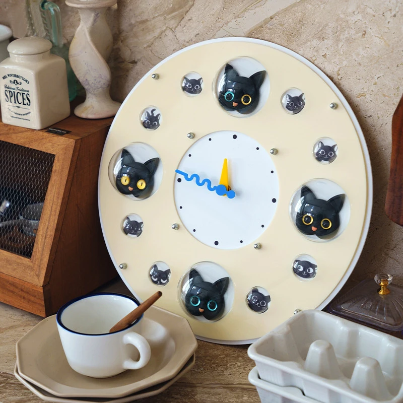 35mm Diameter 6.5cm Thickness Red Three-dimensional Cat Bubble Clock Plastic Wall Clock with Quartz for Home Bedroom Box Packed
