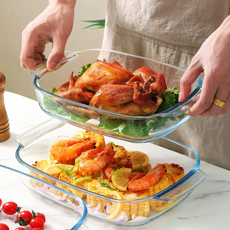 Glass Baking Dish for Oven in Rectangle and Heat Resistant High Borosilicate Glass Ovenware bakeware with two handles