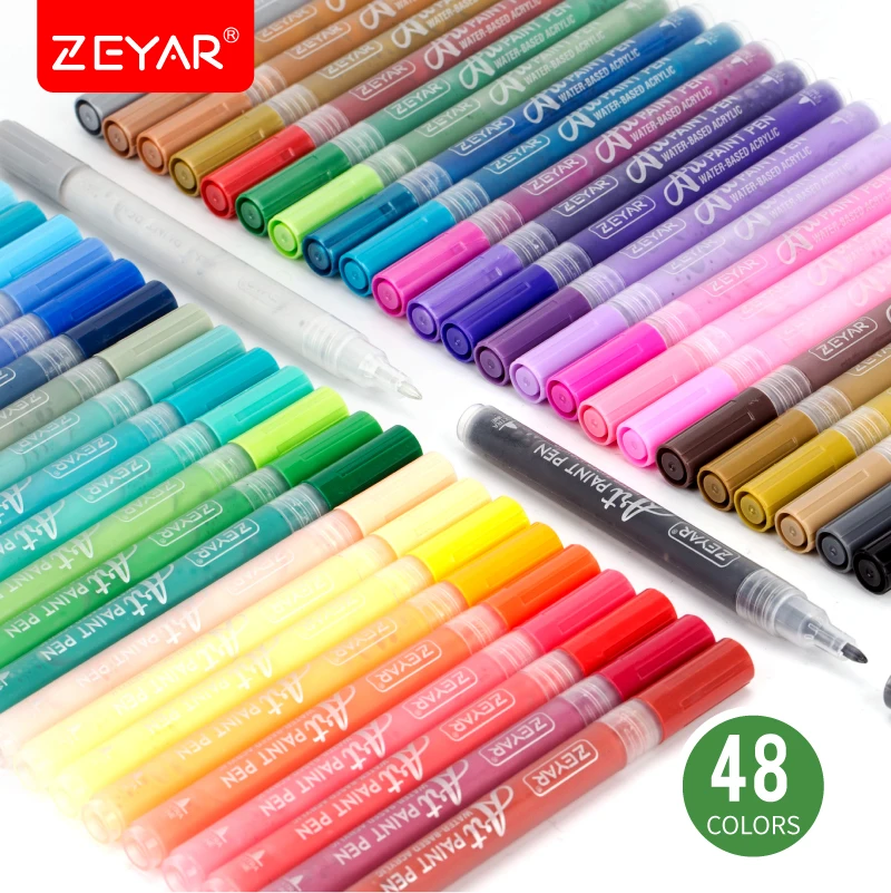 ZEYAR Acrylic Paint Pens Extra Fine Point 48 Colors Water Based Ink Paint Marker for Rock Painting Amazon Hot selling