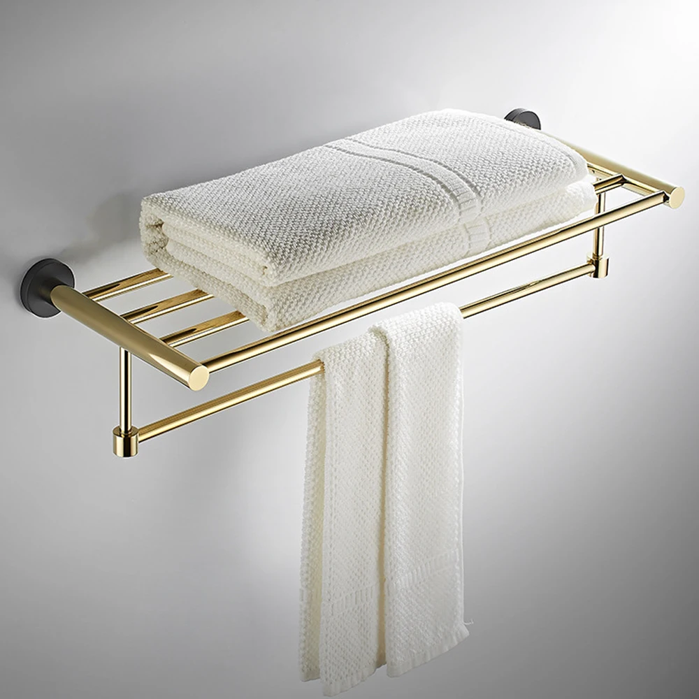 Brass black gold bath towel rack storage rack wall mounted bathroom towel rack set bathroom hardware pendant