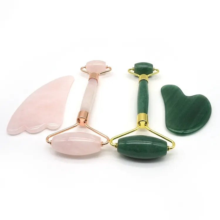 Jade Roller and Gua Sha Set Face Roller Rose Quartz Facial Massager for Relieve Fine Lines and Wrinkles