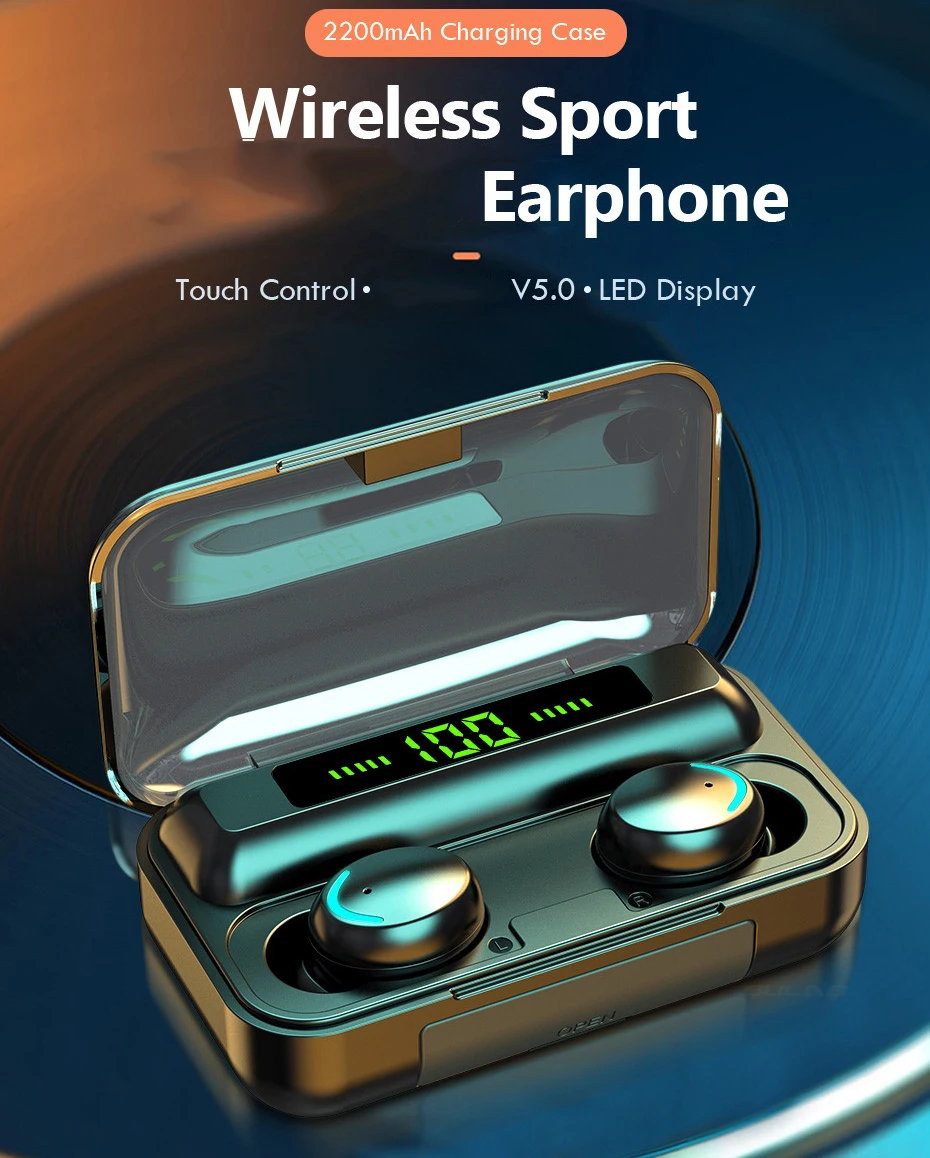 TWS F9-5C Wireless Earbuds Sports Waterproof Mini 5.0 Gaming Headsets Headphones 2000mAh Led Display