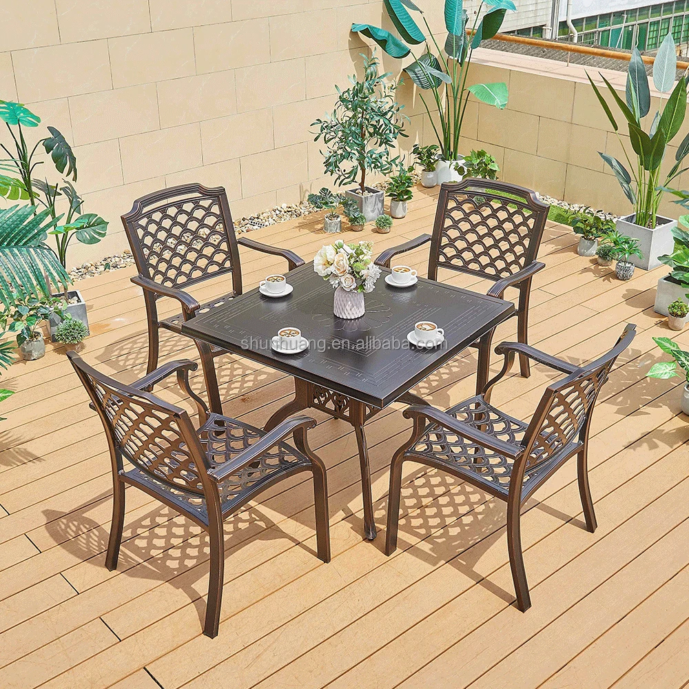 Hot sale outdoor garden furniture cast aluminum backyard dining square table and chair