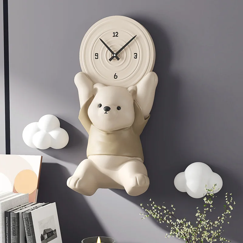 Wholesale Vitality Bear Living Room Stereo Hanging Clock Light Luxury Porch Household Wall Clock Fashion Animal Decoration Clock